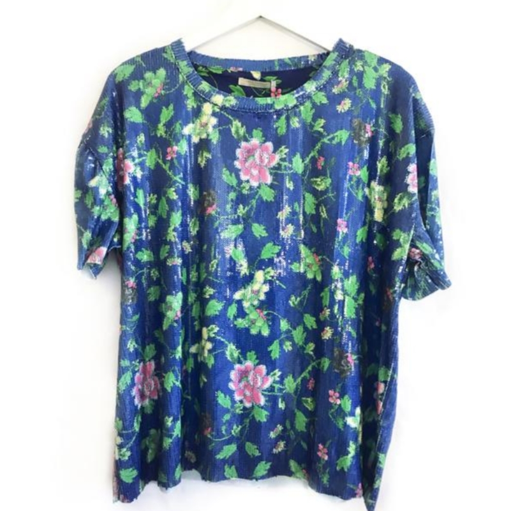 ZARA TRAFALUC M Floral Sequins T-Shirt Size Medium